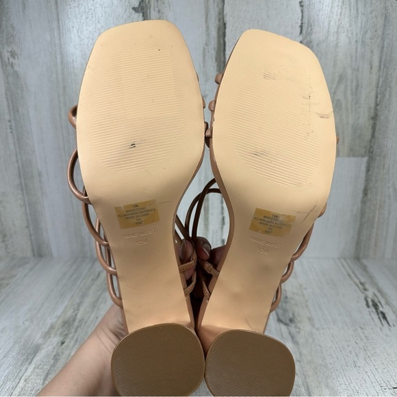 New Nine West Getcha 3 Heeled Brown Leather Block Heel Summer Sandals #498 - Picture 9 of 10